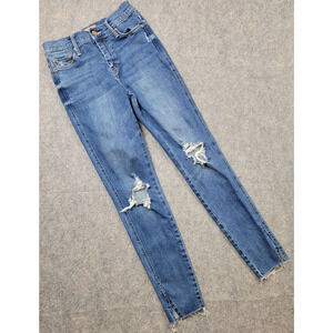 Mother Jeans Womens 26 The Vamp Fray Skinny in Crazy Like A Fox in Blue